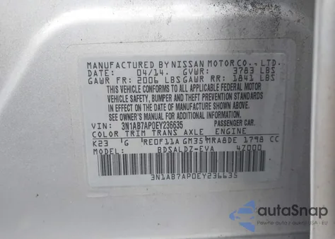 2014 Nissan Sentra Sv z USA, uszkodzony, nr VIN 3N1AB7AP0EY236635